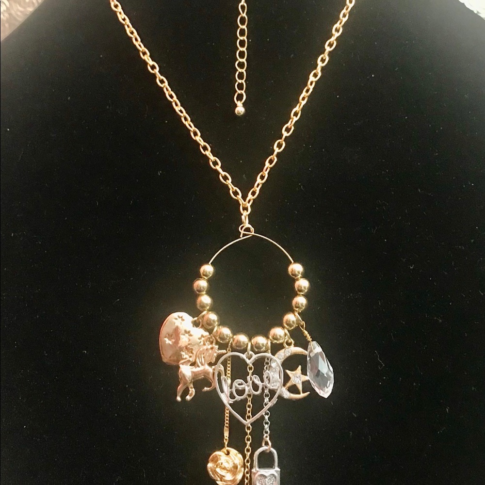 Decree Long Gold Charm Necklace